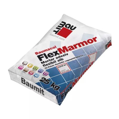 Adeziv flexibil pentru placile ceramice Baumacol FlexMarmor, interior/exterior, alb, 25kg